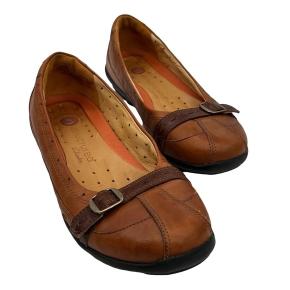 Clarks Brown Unstructured Leather Flats Size 7 Women's - Picture 1 of 9